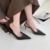 2024 Французские сандалии с острым носком для женщин, летние тонкие минималистичные туфли OL single на среднем каблуке