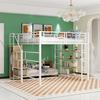 Youth Bed with Safety Stairs Several Shelves Built-in Wardrobe Strong Load Bearing Metal Frame Loft Bed Home Furniture