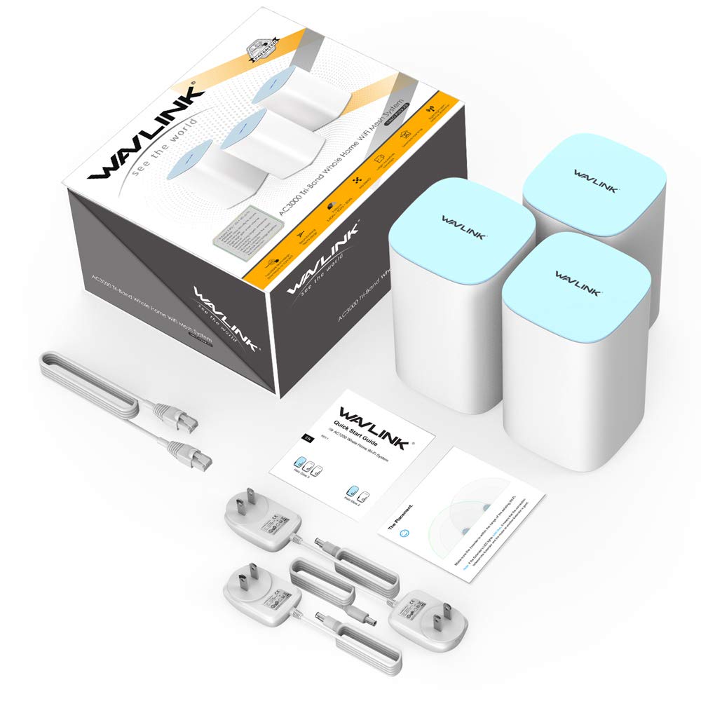 WAVLINK AC3000 Full Mesh WiFi WAVLINK Mesh WiFi Wireless LAN Router Gigabit Port 400Mbps and 5GHz867Mbps 1733Mbps Technology Supports Standards