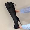 Eilyken Sexy Peep Toe Breathable Mesh Knee-High Boots Women Platform Ladies Shoes Elegant Stiletto Heels Sandals Booties