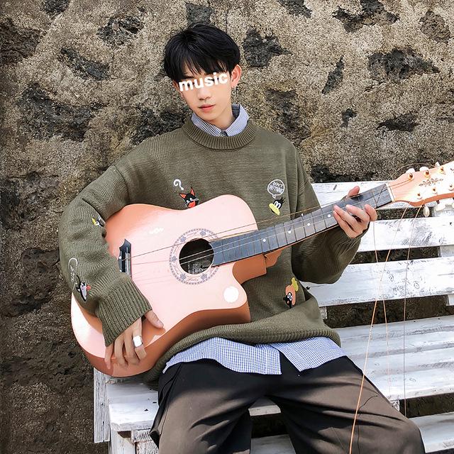 Мужской мультфильм вышивка легкий свитер вязание без подкладки верхняя одежда свободное пальто