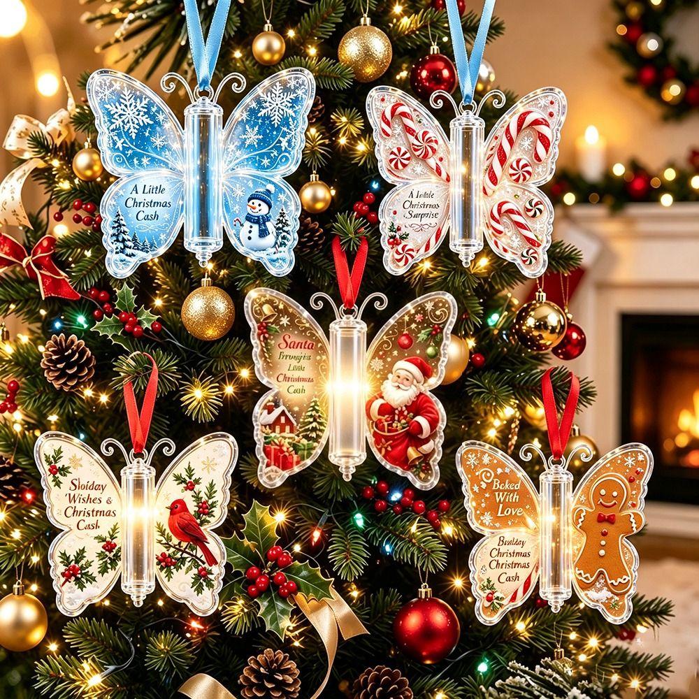 Transparent Crystal Butterfly Money Clips Christmas Tree Ornaments Christmas Celebration