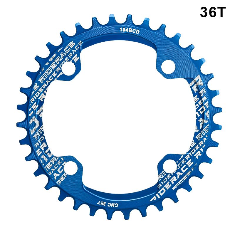 RIDERACE Bicycle Crank Chainring 104BCD Round Shape Narrow Wide 32T/34T/36T/38T Mountain Bike Crankset Chainwheel Single Plate