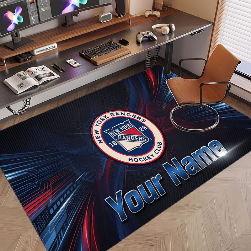 Custom Rug New York Rangers Pattern Print Name Text Soft Non‑Slip Floor Carpet for Home Indoor Decoration