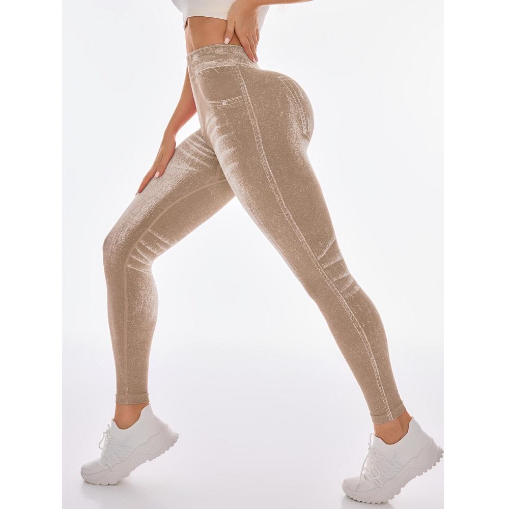 Женские спортивные леггинсы для йоги, искусственные джинсы, обтягивающие, бесшовные, для фитнеса, для улицы