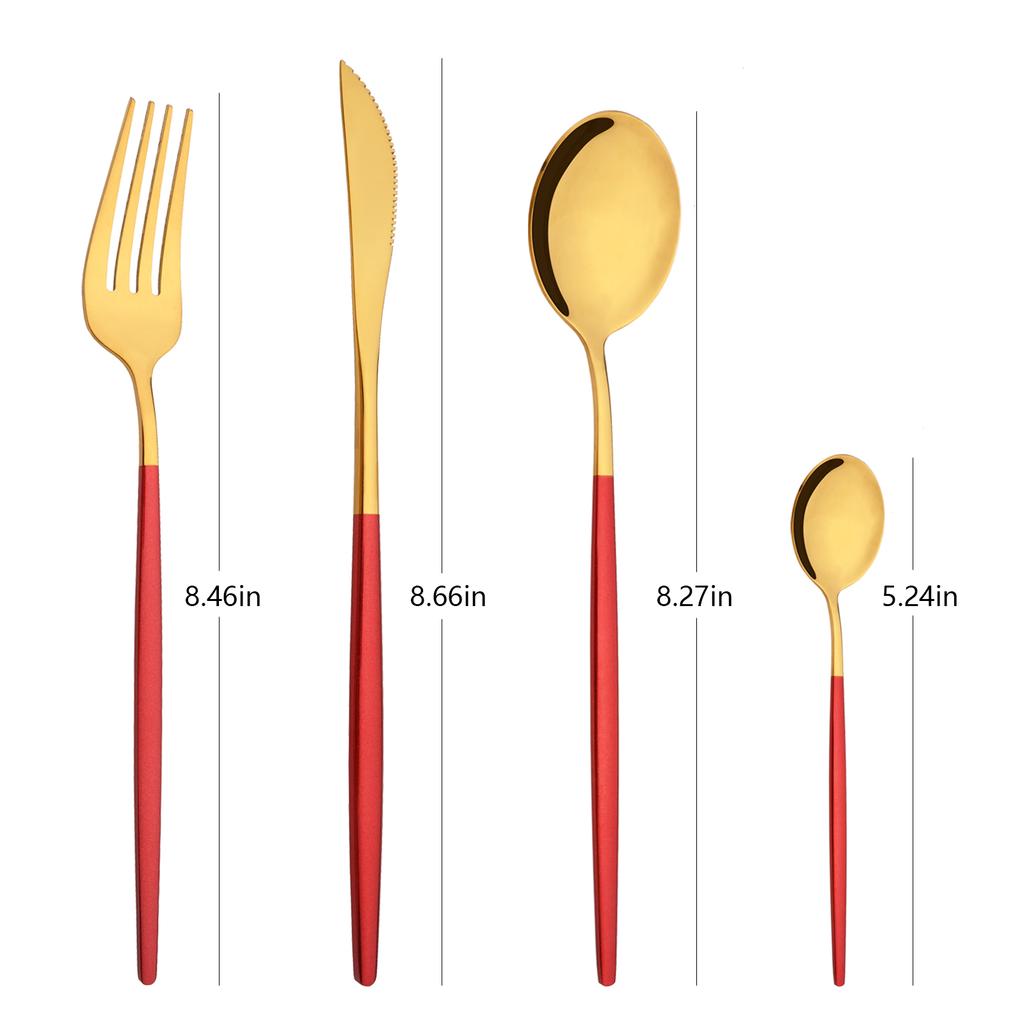 24 шт., набор столовых приборов из матового красного золота, набор столовых приборов из нержавеющей стали, столовое серебро, обеденный нож, вилка, кофейная ложка, фестивальная посуда, набор столовых приборов