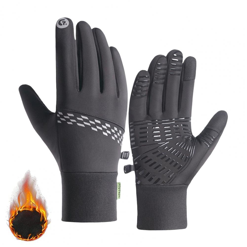 1 Pair Cycling Thermal Gloves Waterproof Windproof Winter Touchscreen Non-Slip Silicone Grip Fleece Lined Warm Gloves for Skiing