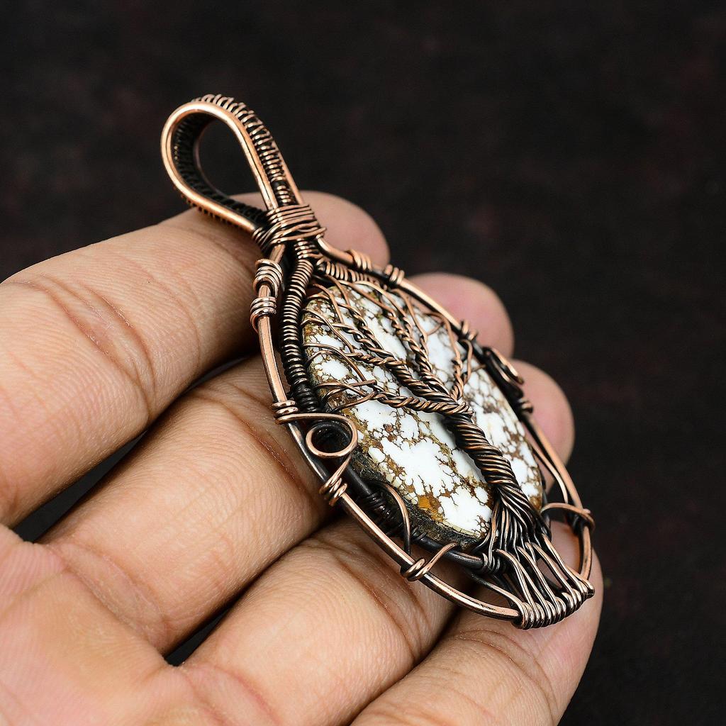 Tree Of Life Wild Horse Magnesite Pendant Gemstone Copper Wire Wrapped Pendant Handmade Designer Jewelry Gift For Wife Tree Of Life Jewelry