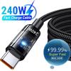 240W Super Fast Charging Cable USB C Interface Nylon Braided Transparent Type C High-speed Charger Wire Fast Charging Data Cord