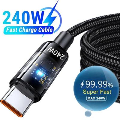 Кабель сверхбыстрой зарядки 240 Вт, интерфейс USB C, нейлоновая оплетка, прозрачный Type C, высокоскоростной зарядный провод, кабель для быстрой зарядки и передачи данных