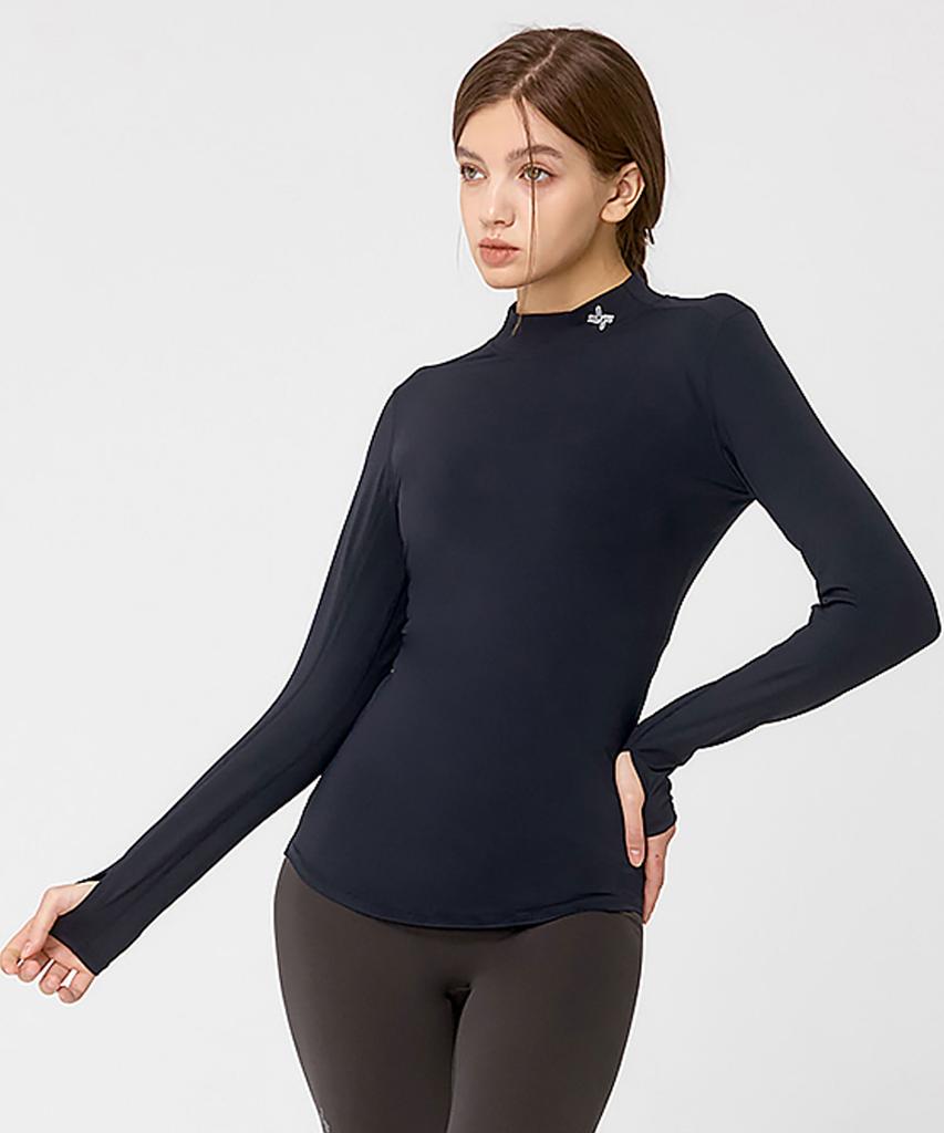 XEXYMIX Mock Neck Fingerhole Basic T-Shirt Stone Navy Xt4367G