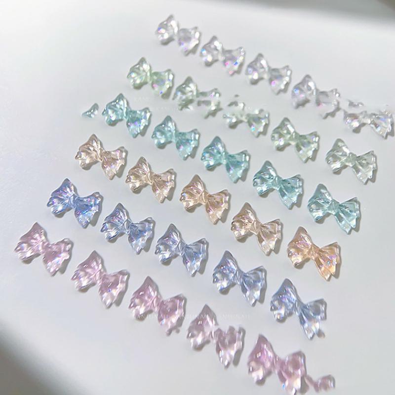 10 Pcs Colorful Aurora Jelly Clear Bow Nail Decorations 3D Resin Cute Bowkont Nail Art Charms Gems Diy Manicure