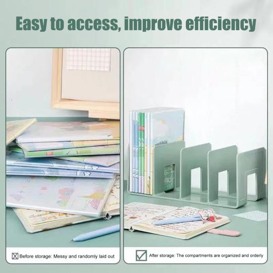 Desk Boodend Storage Organizer Book Support Stand with 4 Vertical Compartments Plastic File Sorter Rack for Book Magazines