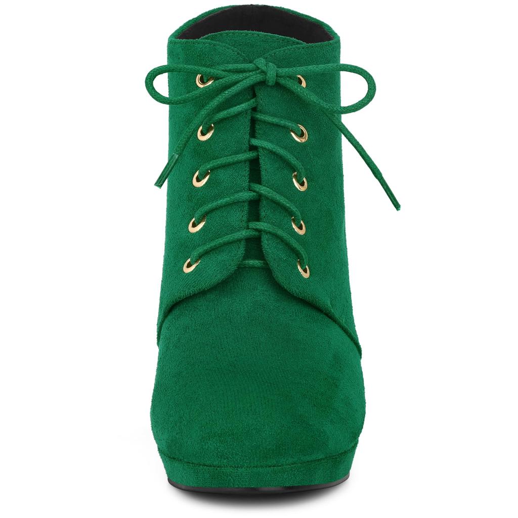 Allegra K Women's Lace-Up Platform Block Heel Ankle Boots, Green, Size 25.0cm, Party/Halloween Gift
