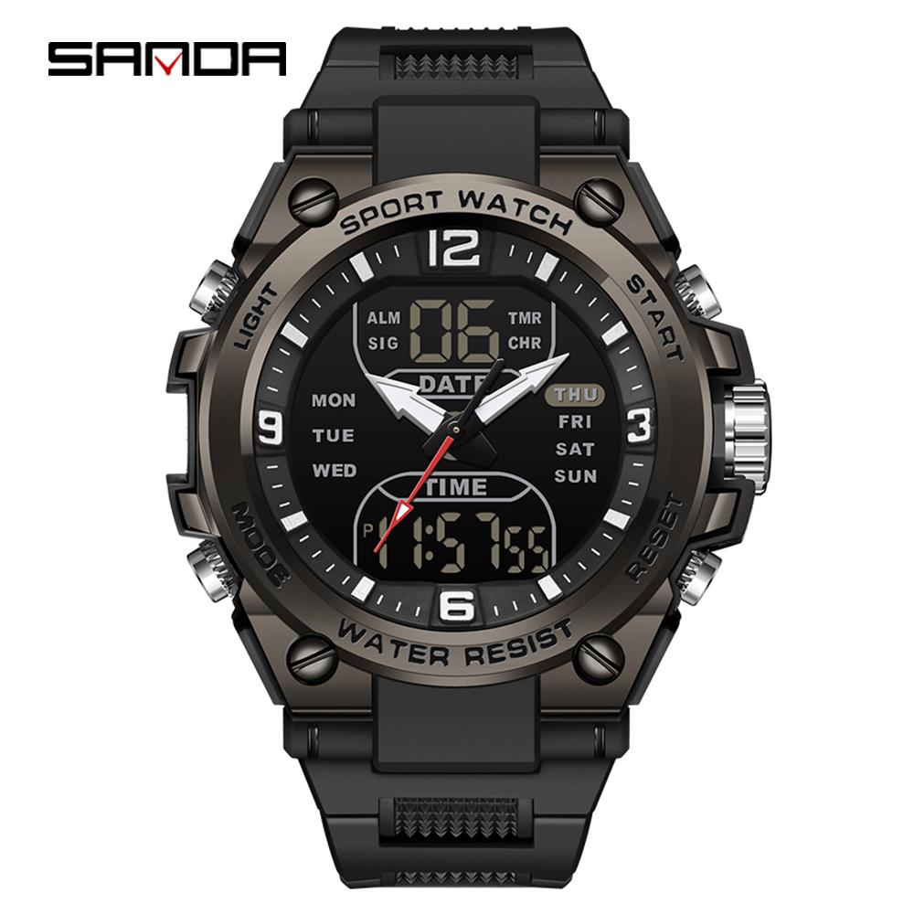 SANDA SD6252 Студенческие часы для активного отдыха на природе Многофункциональные Водонепроницаемые Должны быть Светодиодные Мужские Электронные часы