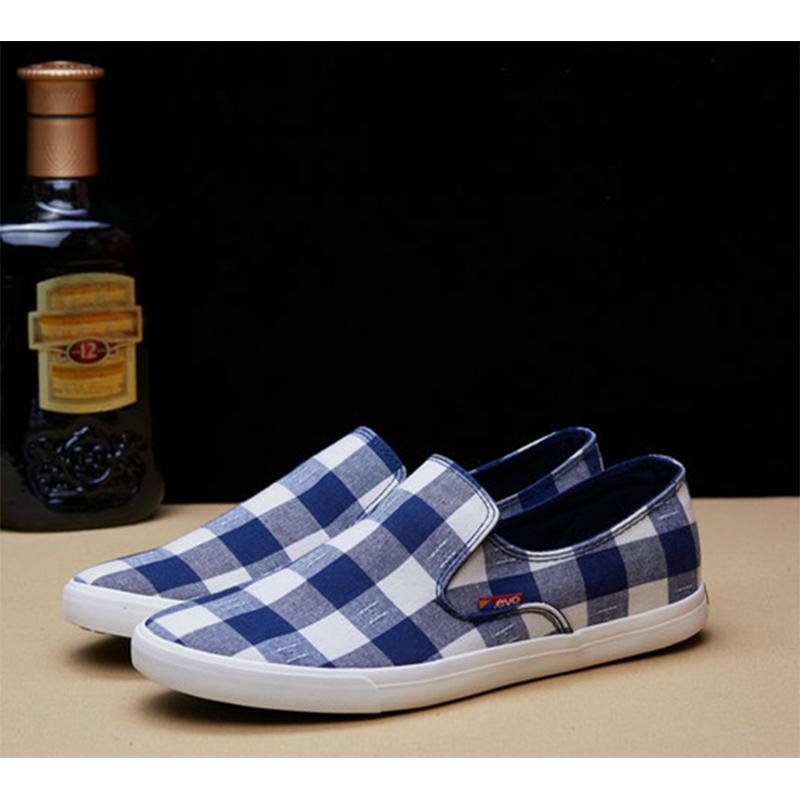 Туфли без шнуровки, крутая мужская повседневная обувь на плоской подошве из дышащей ткани в уличном стиле в клетку, черная, синяя