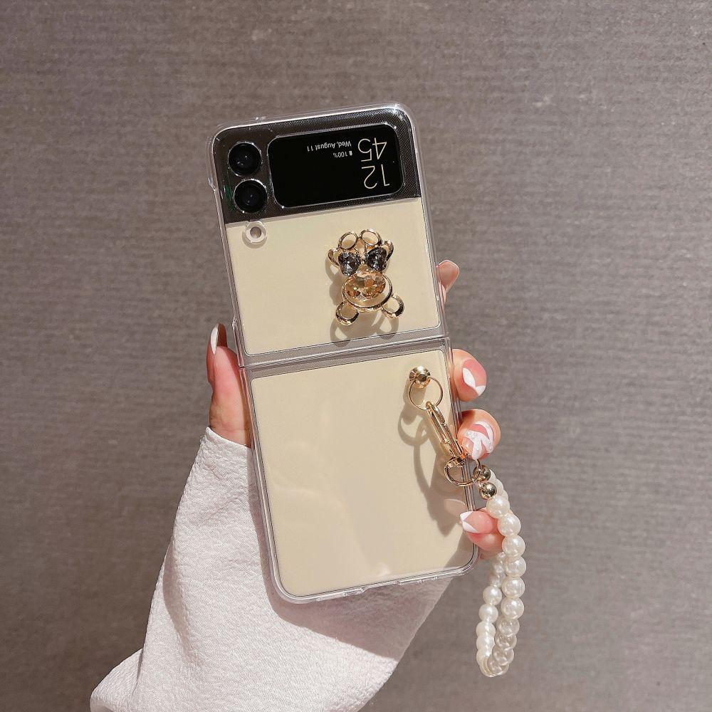 Для Samsung Galaxy Z Flip 4 чехол-браслет с медведем, прозрачные складные чехлы для Samsung Z Flip 3 Zflip4, жесткая противоударная задняя крышка