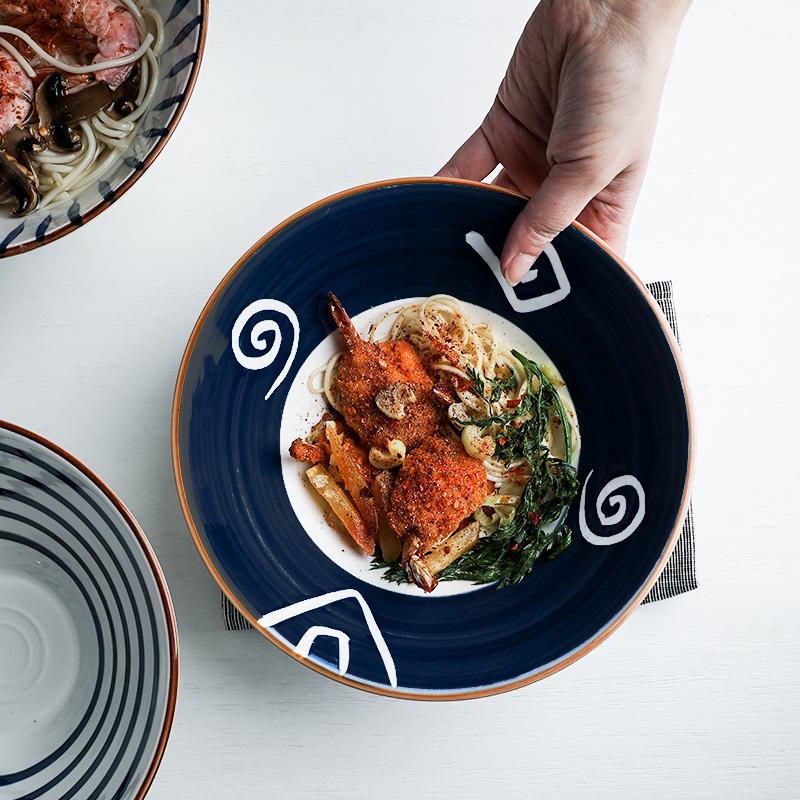 8 inch Japanese Noodle Bowl Salad Rice Fruit Soup Bowl Ramen Noodle Bowl Microwave Ceramic Dinnerware