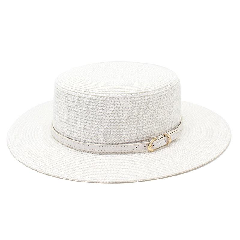 Small fresh Internet celebrity wide brim flat top top hat women's spring summer French sun beach shade straw hat