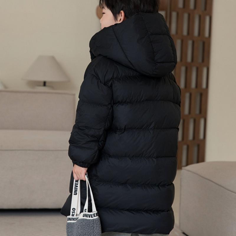 Зимняя новая детская куртка-пуховик из белого утиного пуха, выше колена, толстая хлопковая куртка для мальчиков и девочек с капюшоном