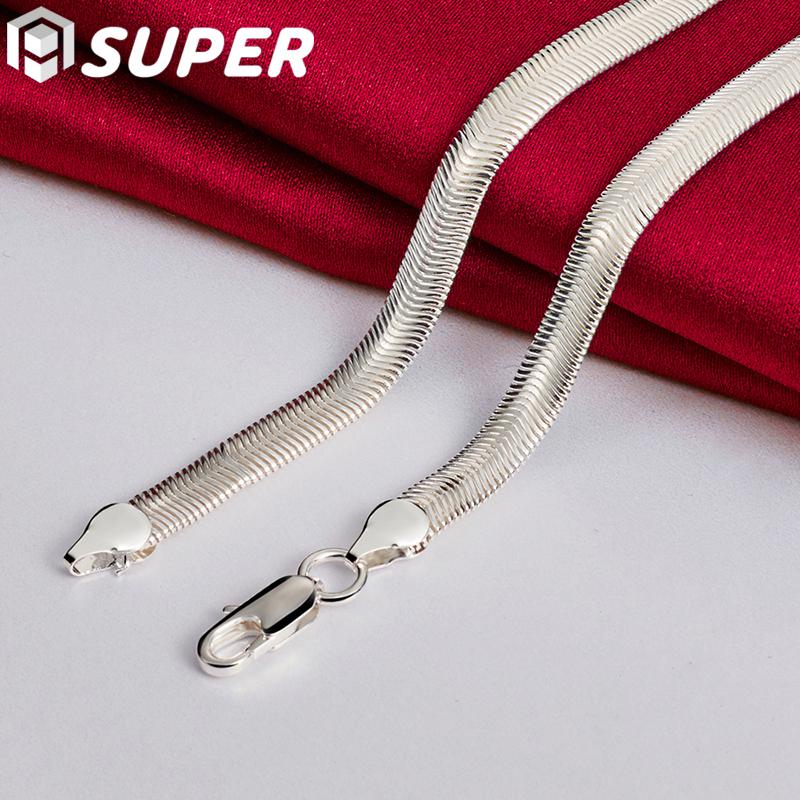 925 Sterling Silver 16/18/20/22/24 Inch 6mm Flat Snake Chain Necklace Jewelry