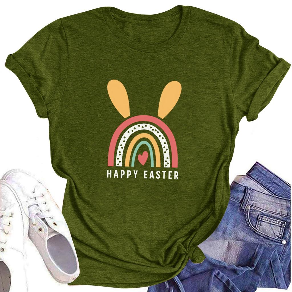 Женская повседневная футболка с коротким рукавом и круглым вырезом с пасхальным принтом