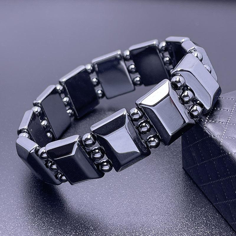 Unisex Weight Loss Octagon Geometry Black Stone Magnetic Therapy Bracelet Health Care Magnetic Hematite Stretch Bracelets