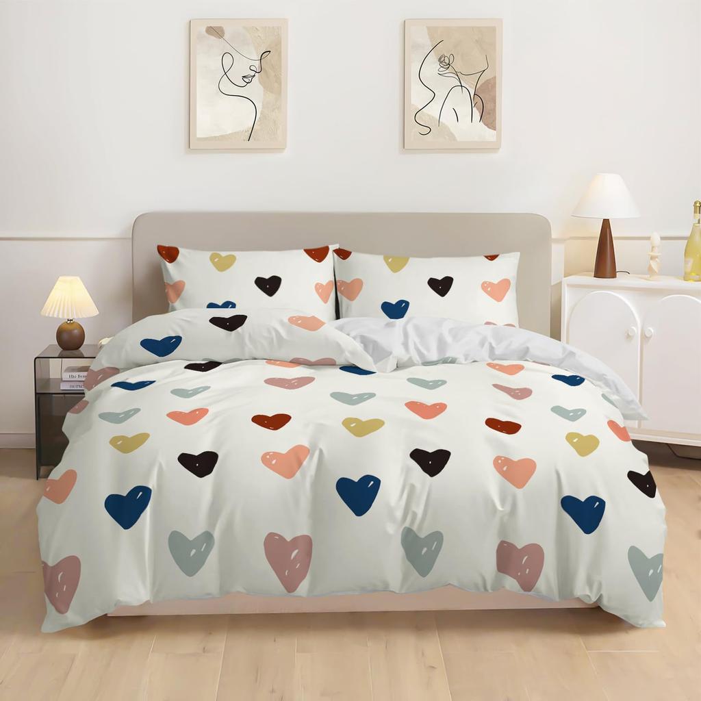 Simple Multicolored Love Three-piece Quilt Cover Digital Printing Bedding Set Bed Cover