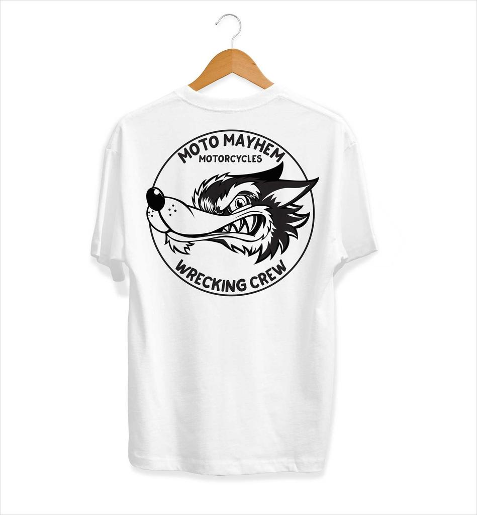 Biker Wolf Head Circular Logo Back Print Tshirt Unisex Moto Wrecking Crew Loose Oversized Short Sleeve Streetwear Tees Unisex