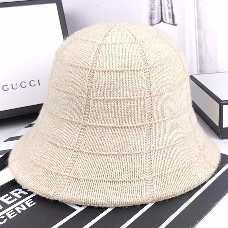 Кашемировая вязаная клетчатая шляпа-ведро Женская осень-зима теплая вязаная шерстяная шапка простая и элегантная однотонная рыбацкая шапка Шапка для бассейна