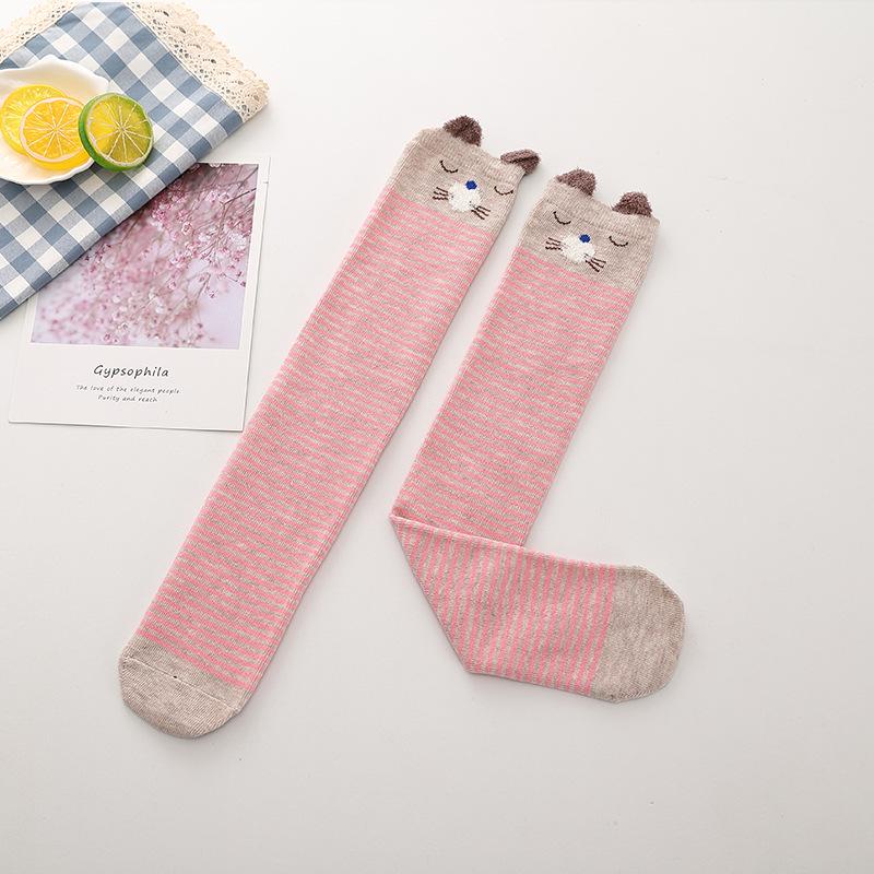 Girls' Cute Cartoon Cotton Knee-High Socks - Japanese Style for Spring & Autumn