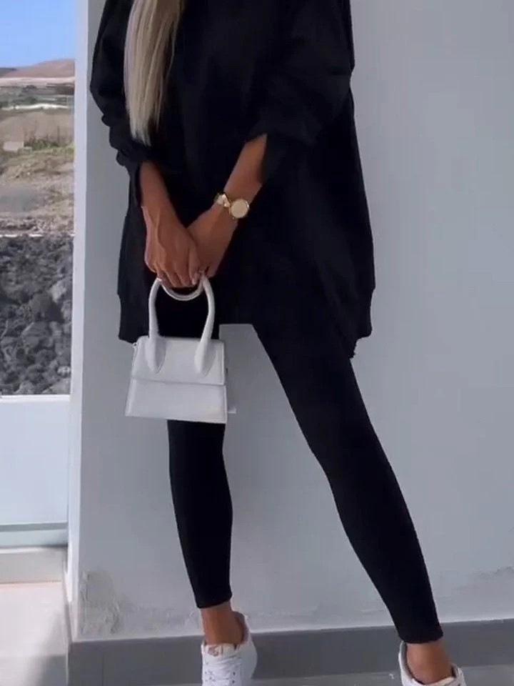 Женский повседневный спортивный костюм - Толстовка с капюшоном и облегающие брюки