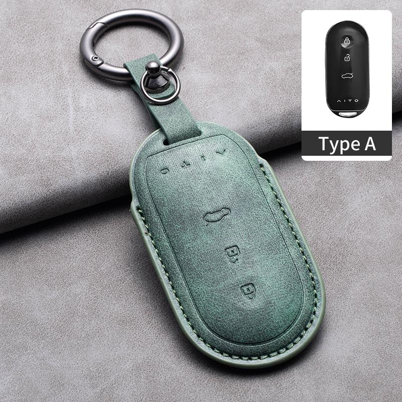 Leather Car Key Case Cover for Huawei AITO M5 M7 M9 3 /4 Buttons Car Remote Key Fob Shell Keychain