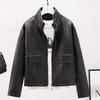 Черная кожаная куртка женская короткая осенне-зимняя новая корейская свободная тонкая мотоциклетная кожаная куртка куртка в иностранном стиле