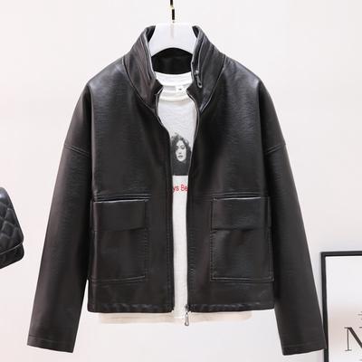 Черная кожаная куртка женская короткая осенне-зимняя новая корейская свободная тонкая мотоциклетная кожаная куртка куртка в иностранном стиле