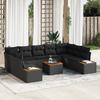 VidaXL 10-piece Garden Sofa Set with Cushions Black Poly Rattan Acacia 3348169