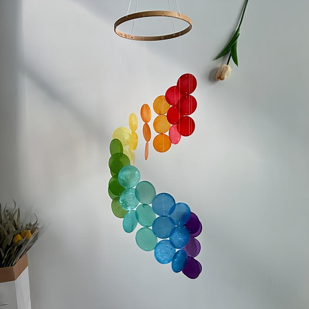 1pc, Spiral Hanging Decoration With Natural Seashell Wind Chimes For Balcony Decoration, Seaside-themed Nursery Hanging Decorati