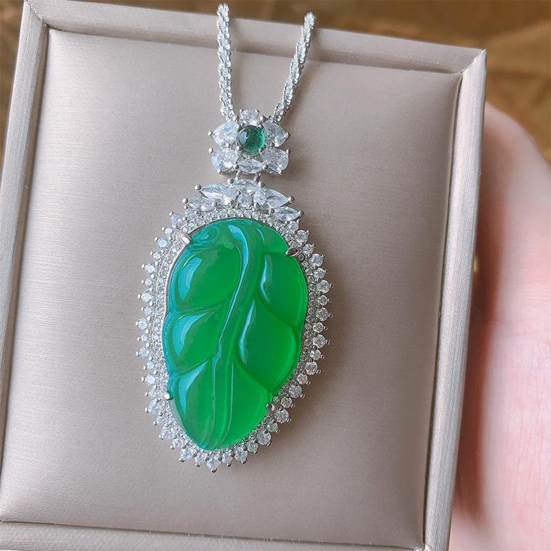Украшения Зеленый Халцедон Белый Халцедон Листья Новые Китайские Аксессуары Национальный Стиль Пошаговое Ожерелье Подвеска