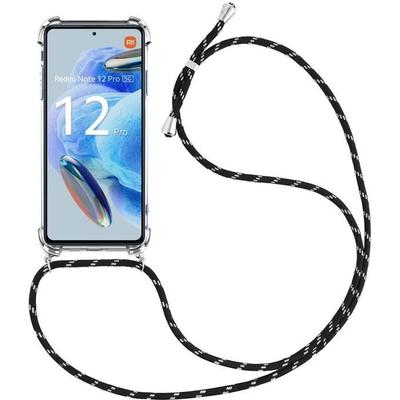 Чехол-цепочка для Xiaomi Redmi Note 12 Pro 5G, усиленный TPU, противоударный, с черным шнурком
