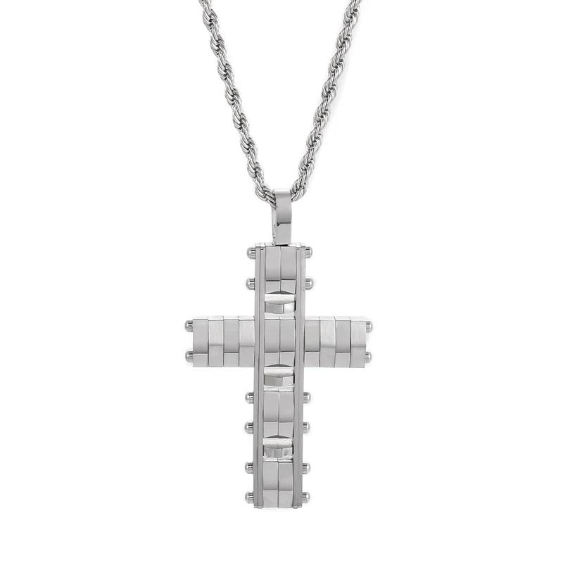 Trendy Pendant Necklaces for Men Metal Cross Stainless Steel Link Chain Accessories Irregularly Male Choker Shiny Jewelry