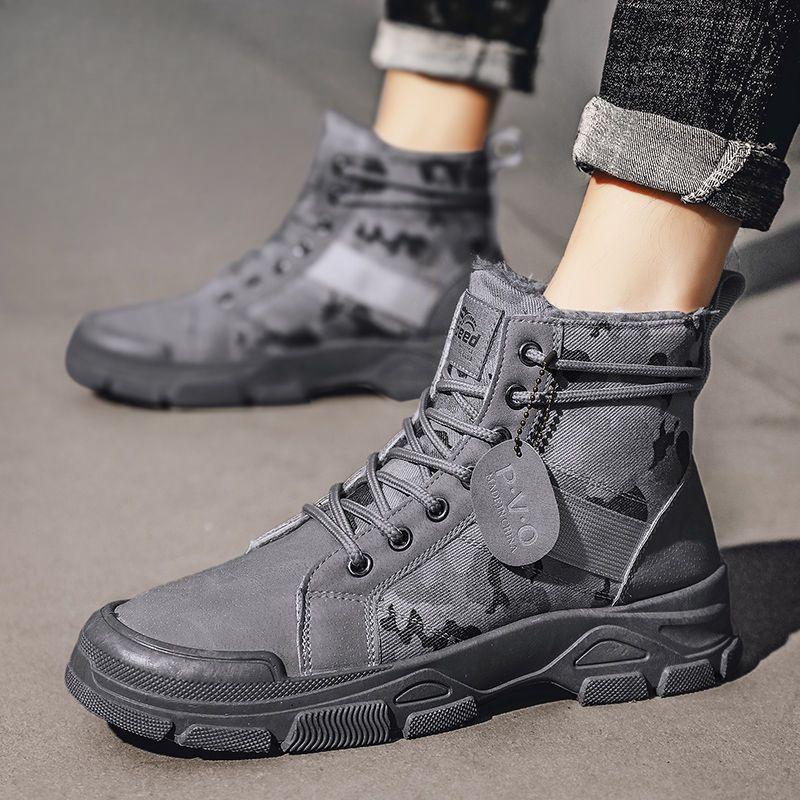 Men's 2026 Winter Hot Sale Thickened Fleece Lined Snow Boots High Top Camouflage Workwear Lace Up Warm Anti Slip Versatile
