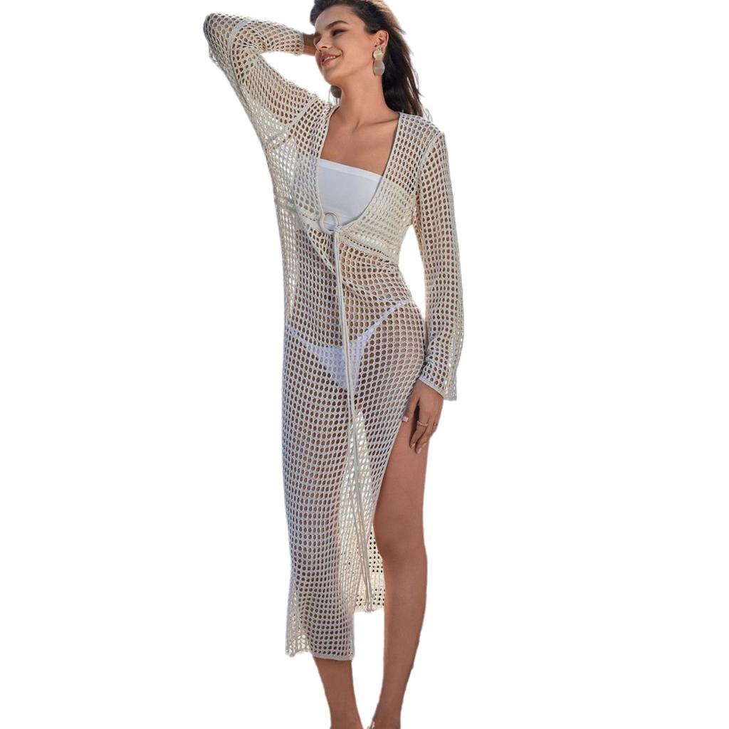 Women's Cover Ups Beach Dress Solid Color Sexy Knit Beach Bikini Swimsuit Cover Up Sunwear