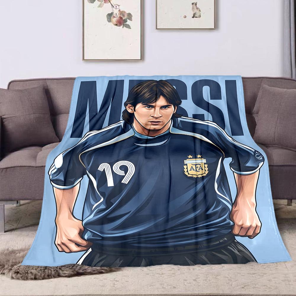 Soccer Star in Blue Jersey Patterned flannel blanket perfect for the bedroom living room, sofa, or a little nap