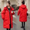 Spot new rhombus cotton-padded clothes women's medium and long cotton-padded jackets loose thickened thermal hooded autumn and winter thermal jackets