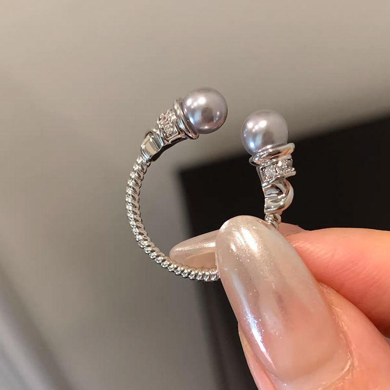 Light Luxury High-End Zircon Pearl Open Ring, Women'S Gentle Niche Fashion Temperament Commuting Versatile Ring Ring
