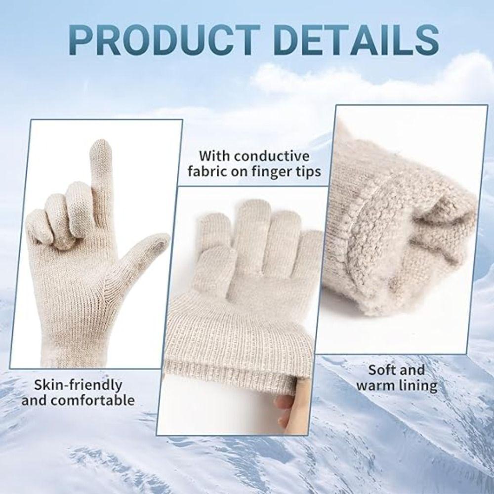 Touchscreen Design Warm Knitted Gloves Plus Velvet Windproof Full Finger Gloves Solid Color Thicken Cycling gloves