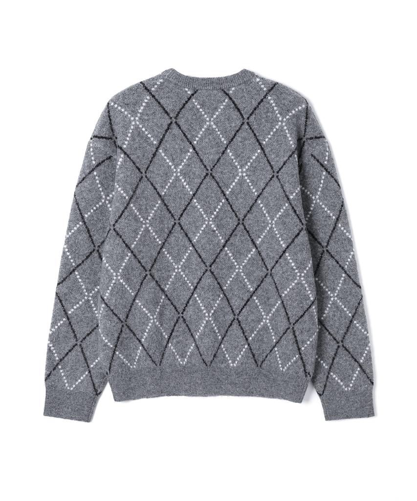 ADHOC Men'S Round Neck Argyle Oversized Knit (M-Grey) (Hbalk05)