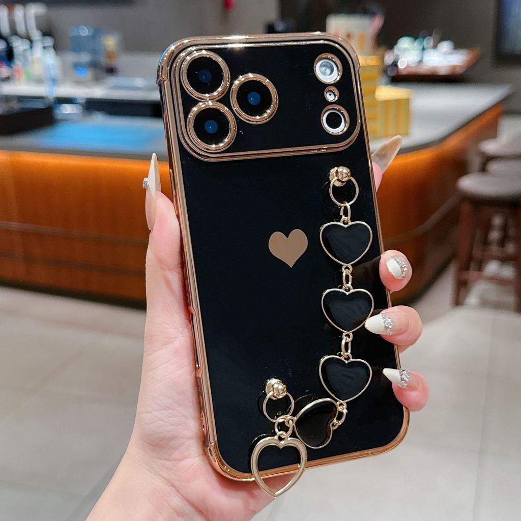 Применимый iPhone17Promax гальванизированный чехол для телефона в форме сердца Apple 16 Эпоксидный браслет-сердце защитный чехол