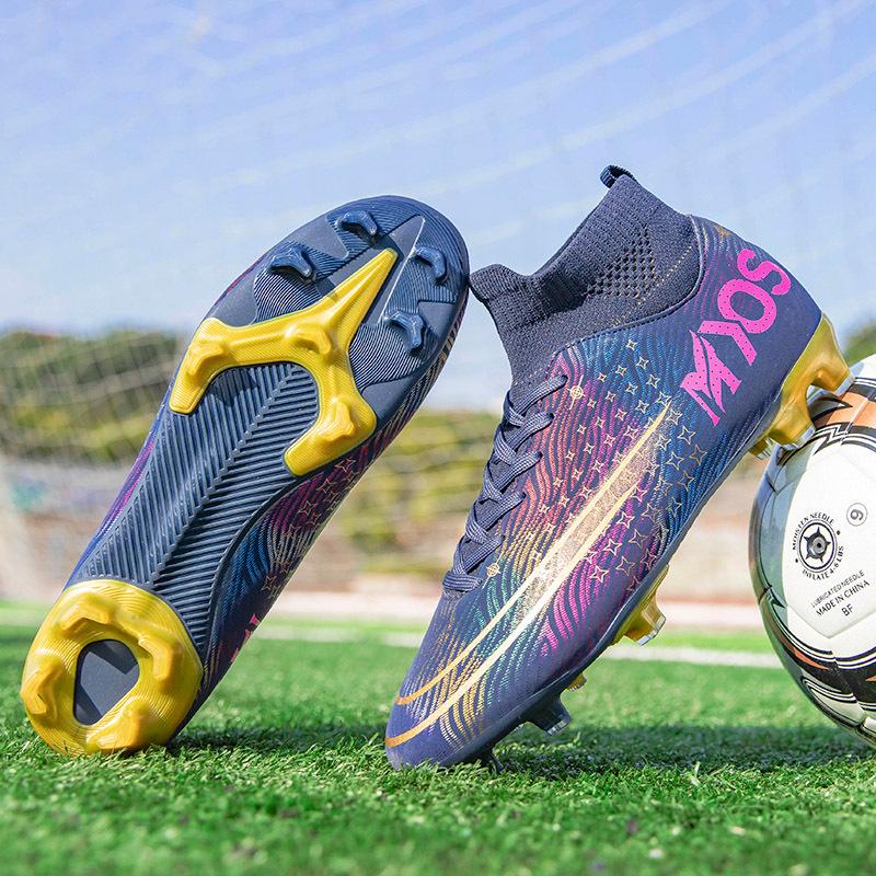 Футбольные бутсы мужские мандаринки длинные шипы высокий верх студенческие искусственная трава соревновательные тренировочные бутсы