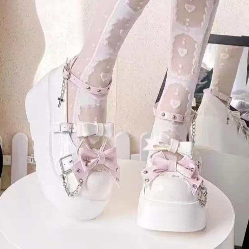 Женские туфли Мэри Джейн, женские туфли на высоком каблуке, модные туфли-лодочки с бабочкой и ремешком на платформе и каблуках